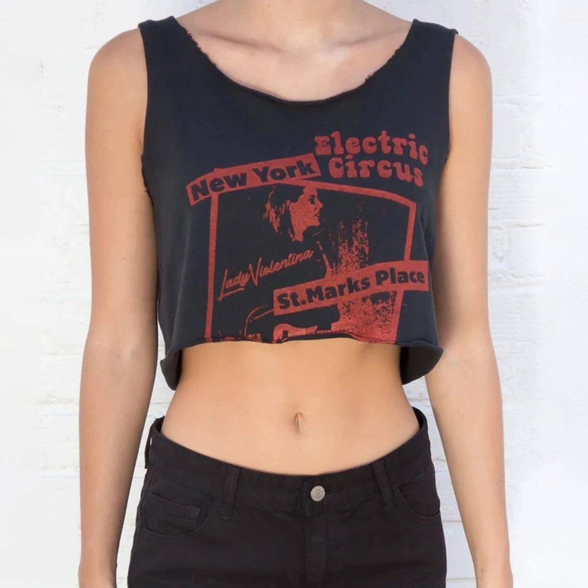 Wicketwarriorss Vintage Letter Graphic Crop Top Women Summer Casual Cropped Cotton Ribbed Tank Tops Woman Retro Streetwear Short T-Shirt