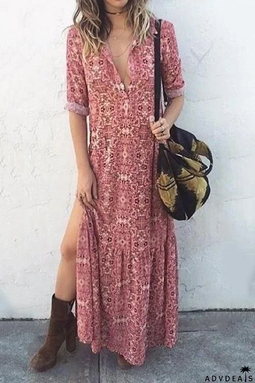 Floral Print Slit Maxi Dress