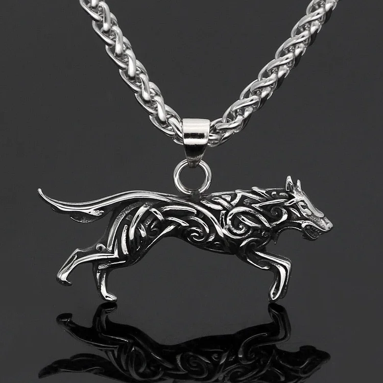Coutureaura Viking Wolf Spirit Pendant Necklace
