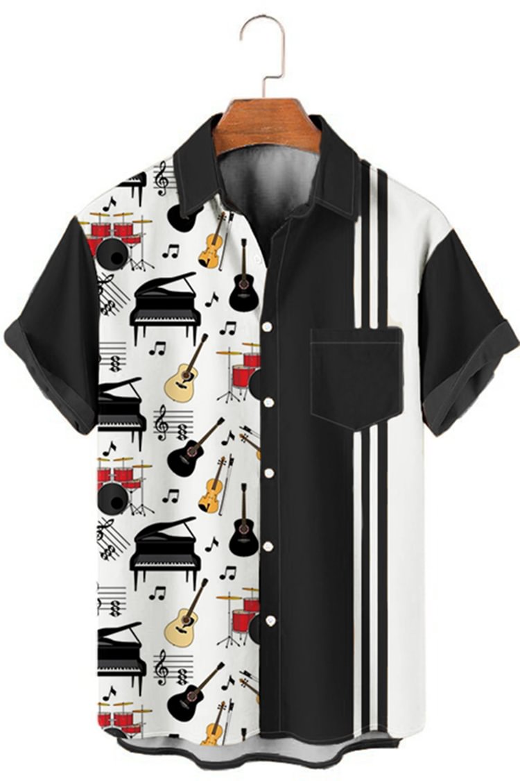 Fashion Casual Musical Instrument Pattern Short Sleeve Shirt