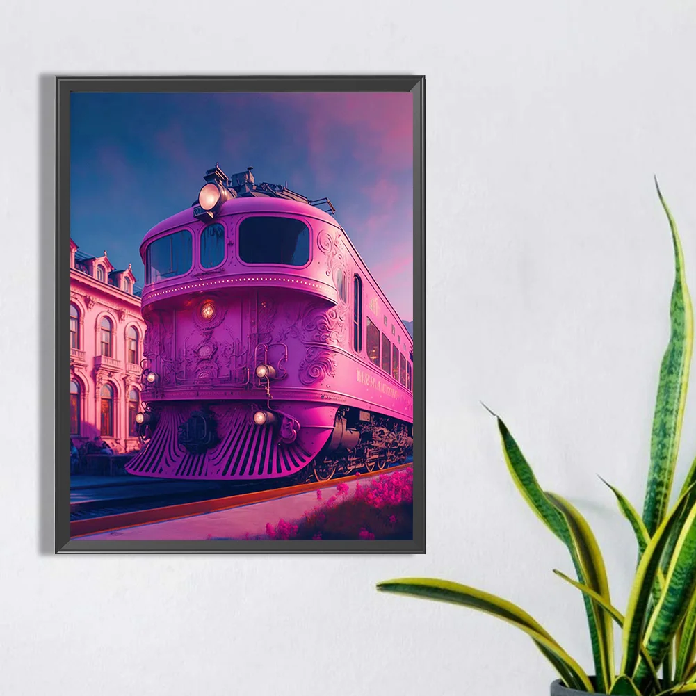 Full Round Diamond Painting 30*40cm - Pink Ocean Train