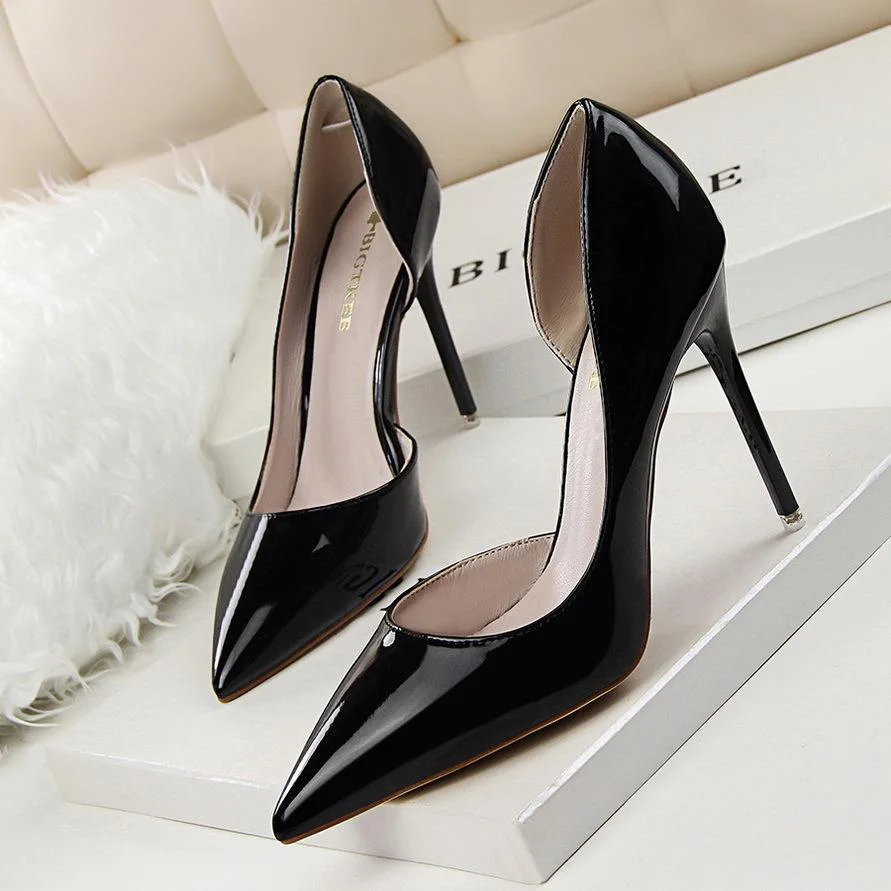Fashion stiletto high-heeled patent leather shallow pointy sexy high-heeled shoes