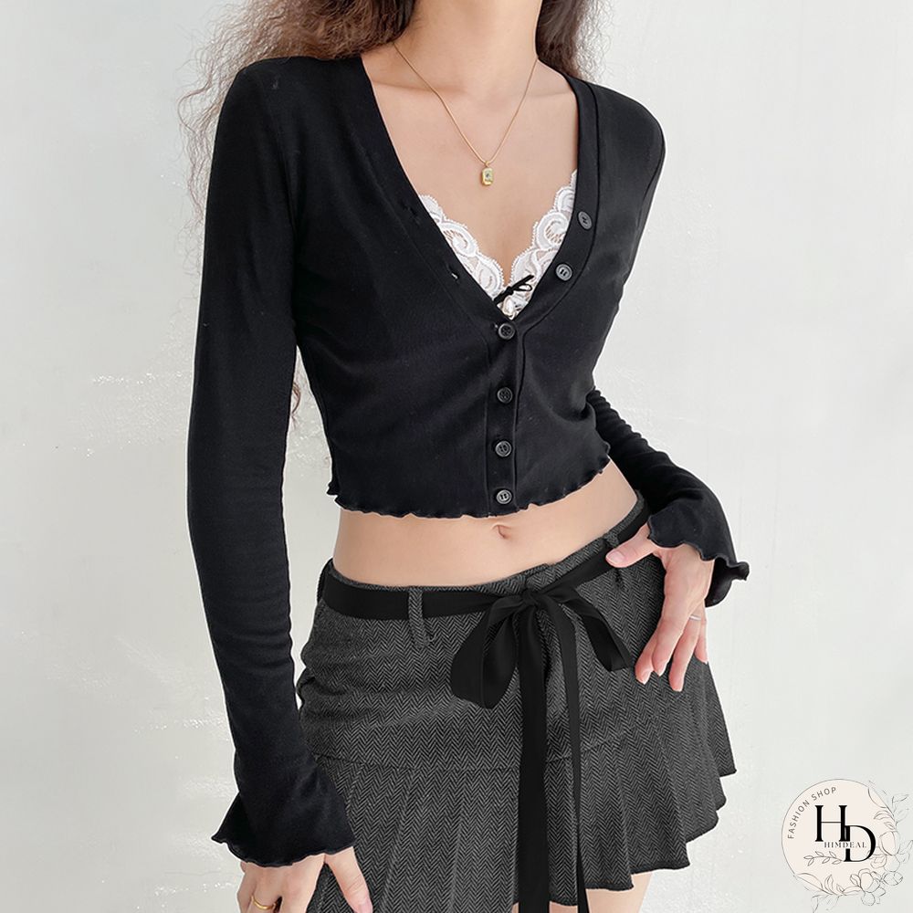 Y2k Fairycore T Shirt Women Grunge Aesthetic Lace Patchwork Long Sleeve Crop Top Korean Fashion Tee Streetwear