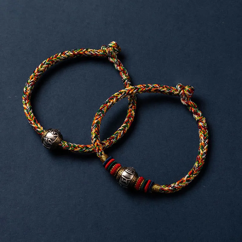 925 Sterling Silver Tibet Handmade Om Mani Padme Hum Luck Protection King Kong Knot Braided Bracelet