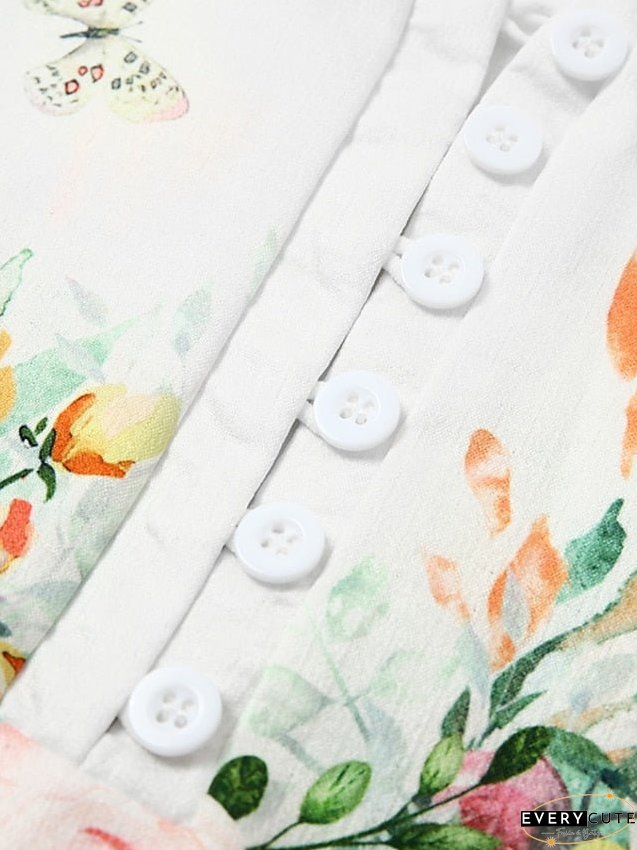 Casual Dress Shift Floral Flower Button Print Neck Midi Modern Outdoor Daily Half Sleeve