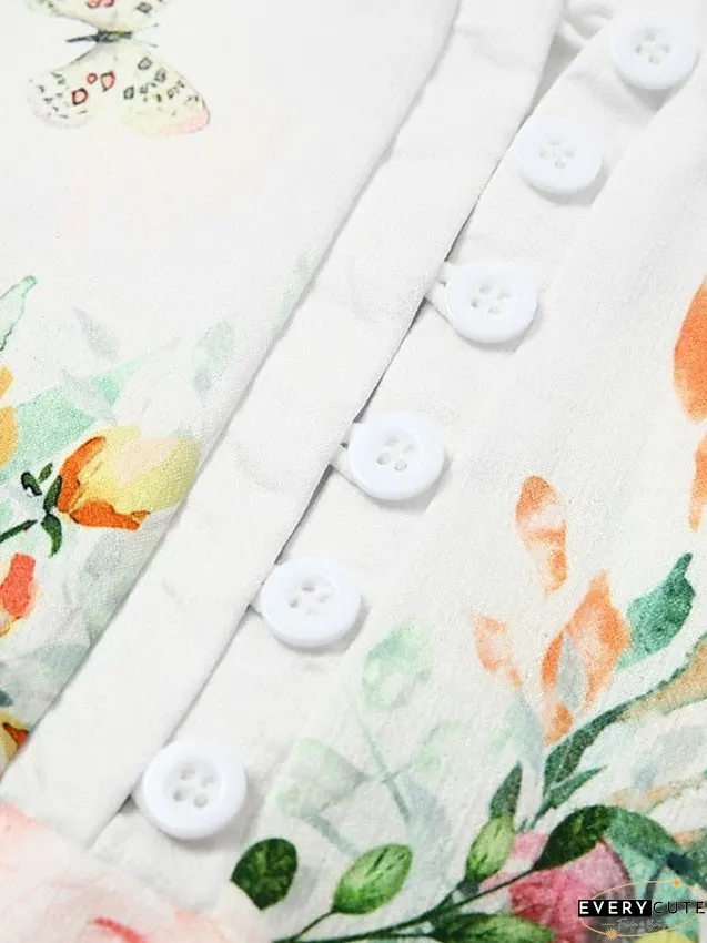 Casual Dress Shift Floral Flower Button Print Neck Midi Modern Outdoor Daily Half Sleeve