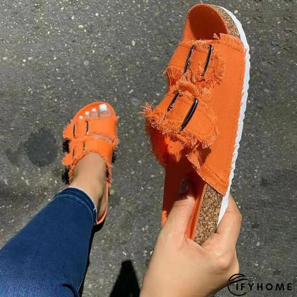 Women's Slippers Plus Size House Slippers Home Daily Flat Heel Open Toe Casual Classic Minimalism Denim Loafer Solid Color Black Pink Blue | IFYHOME