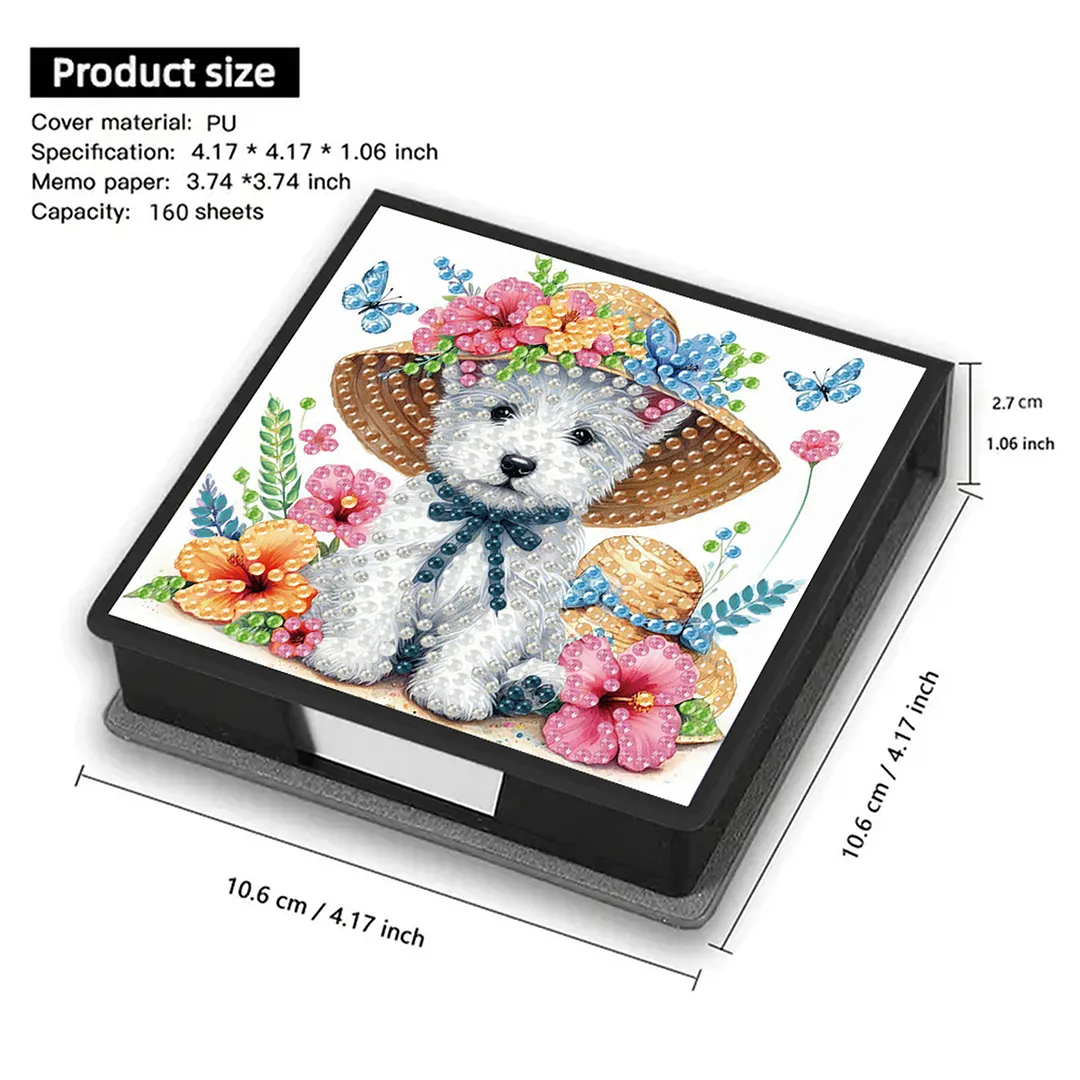 5D Puppy DIY PU Diamond Painting Notecard Box with 160 Sheets Paper Note Holder