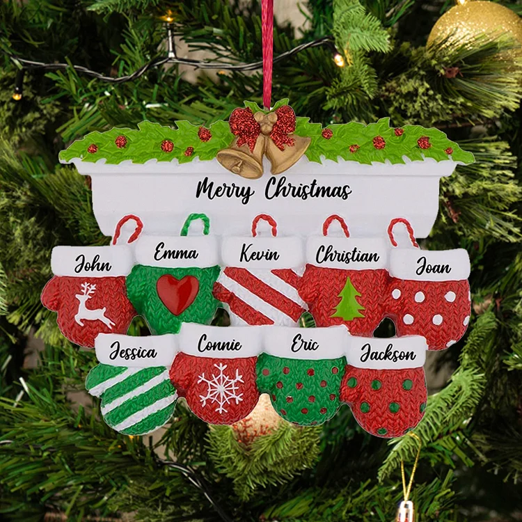Personalized Mittens Family of 9 Christmas Ornament Home Decor