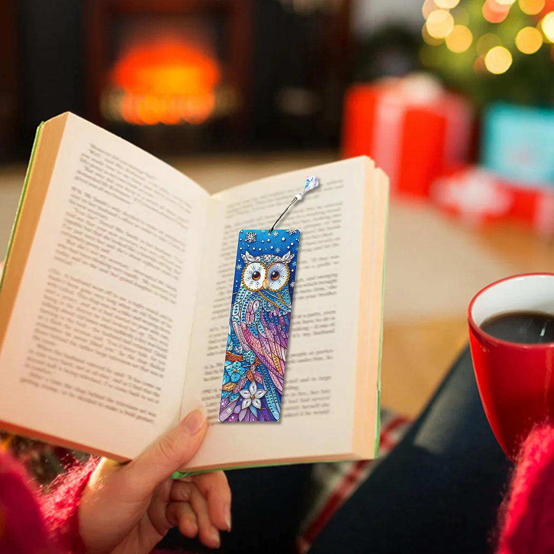 4Pcs Owl DIY Diamond Bookmark Art Projects Irregular Shaped Diamonds Diamond Painting Art Bookmarks with Crystal Pendants for DIY Making Beginners Adult Art Craft Supplies