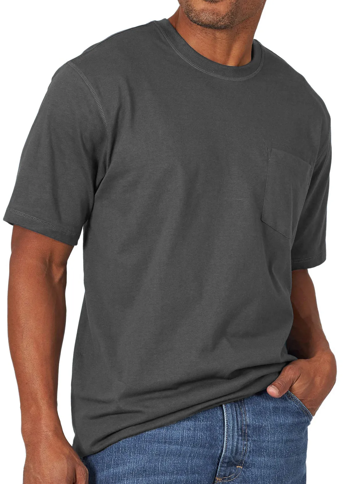 Fashionable And Simple Round Neck Pocket Short-Sleeved Bottoming T-shirt PLUSCLOTHESMAN