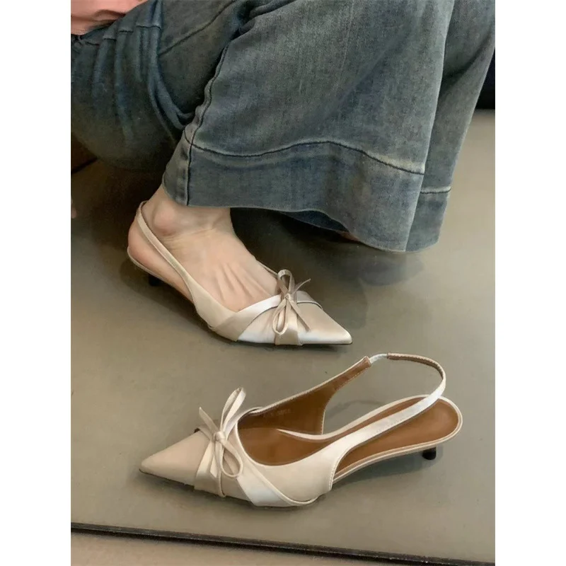 Breakj Breakj High-Heeled Women's Shoes 2025 Spring And Autumn New French Temperament Elegant Bow Tip Light-Mouthed Fine Sandals