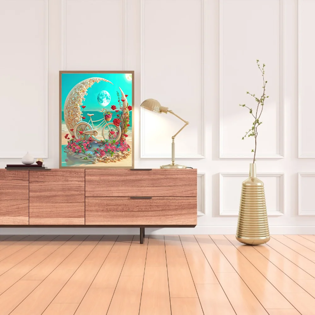 Full Round Diamond Painting 30*40cm - Beach Romantic Rose Bicycle