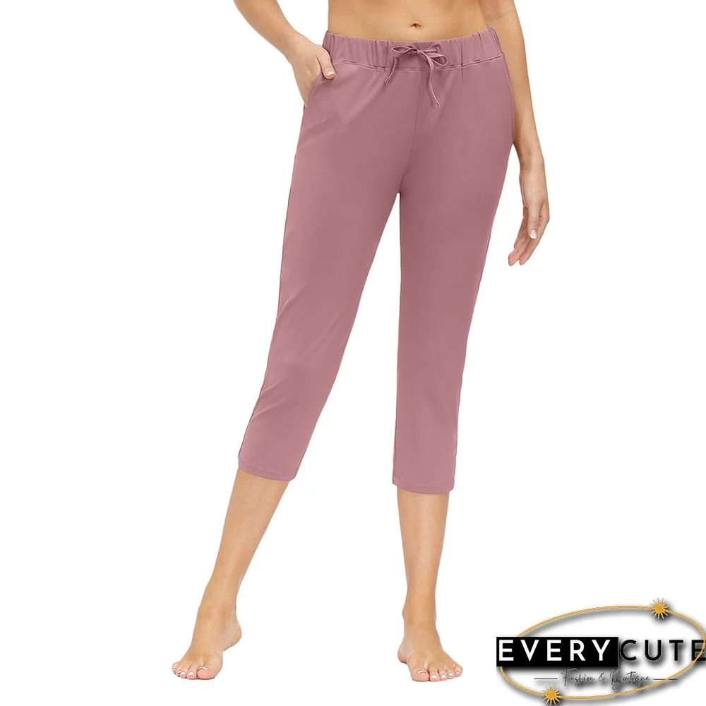 Pink High Waist Jogging Capri Pant with Pockets