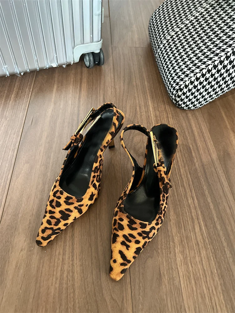 Yyvonne Summer New Summer Children Fashion Temperament Denim Cloth Leopard Single Shoes Women's Fine Heel Sandals