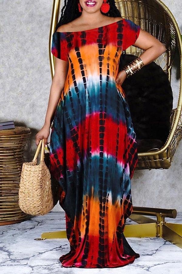 Off The Shoulder Tie Dye Maxi Dress