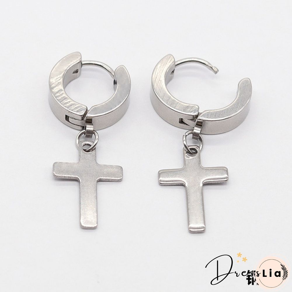 New Rock Stainless Steel Cross Earrings Anti-allergy Punk Jewelry Gift Unisex Fashion Personality Earrings