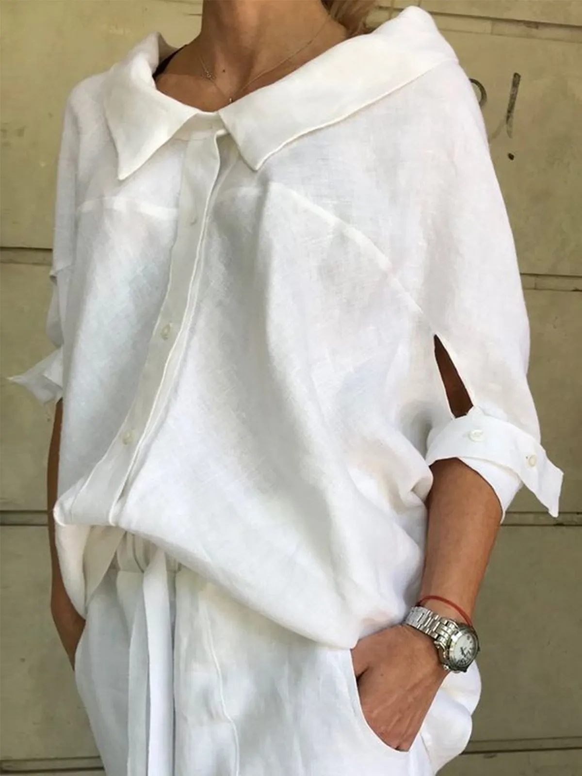 Crew Neck Casual Plain Tops