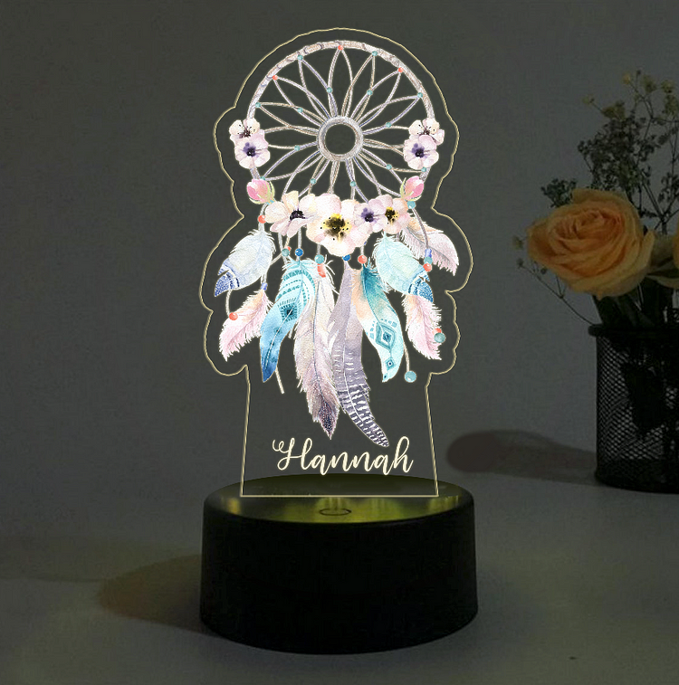 Lámpara 3D Ilusión Luz de noche Atrapasueños y flor LED Luces de colores personalizadas 1 nombre