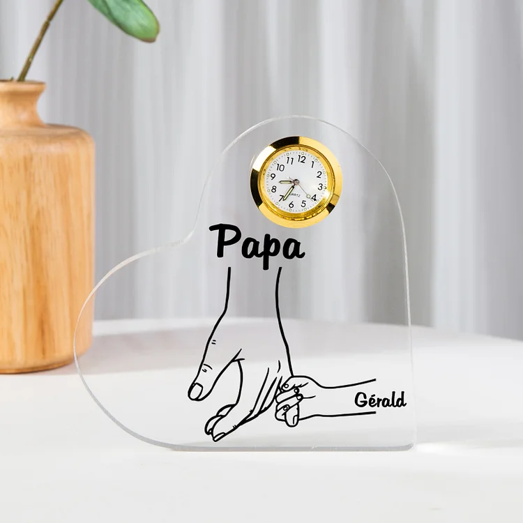 À mon Papa-Plaque Acrylique en Forme de Coeur avec Horloge La Main Dans La Main 1 Prénom Personnalisé Jessemade FR