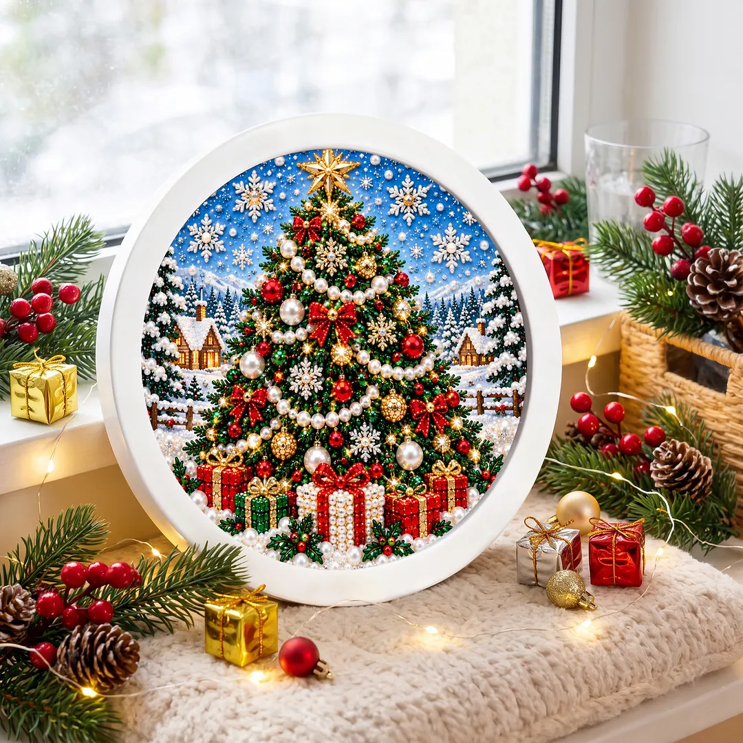 Framed Pearl Painting Kit Christmas Wreath Round 7.87x7.87in