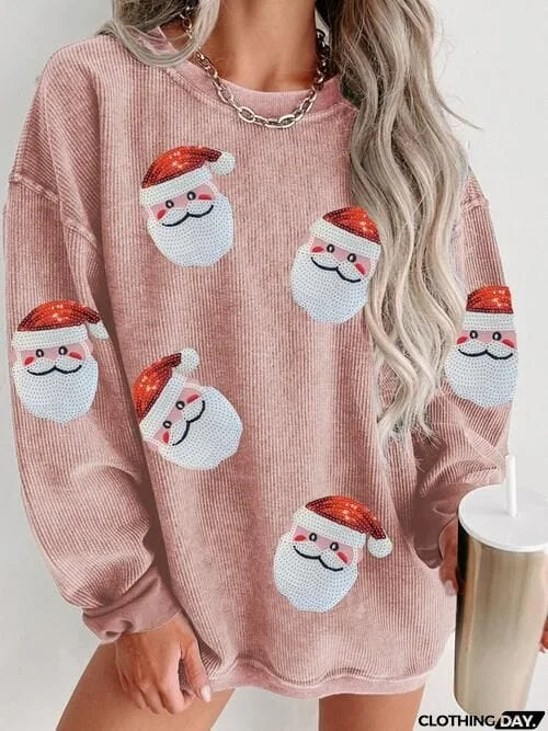 Sequin Santa Patch Ribbed Sweatshirt