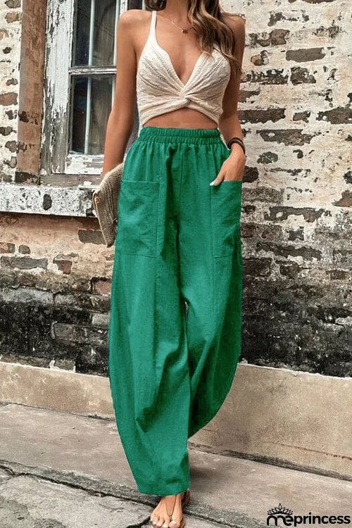 Resort Casual Elastic Waist Loose Trousers