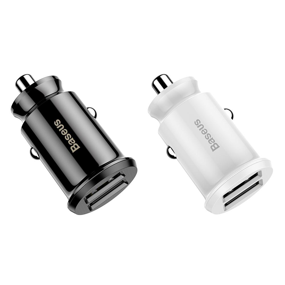 

Baseus Fast Charger for Phone Tablet 3.1A Mini Dual USB Car Charger Adapter, White, 501 Original
