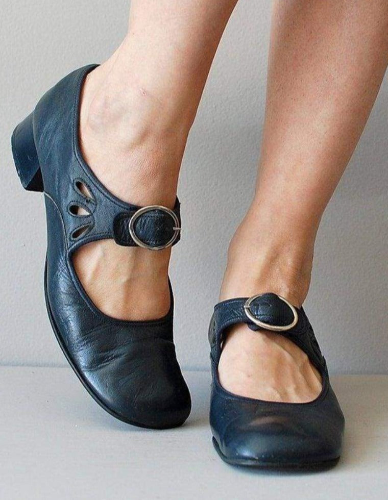 LookYno - Women's Vintage Style Low Heel Mary Jane Navy Shoes