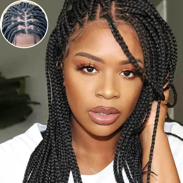 WEQUEEN Knotless Box Braided Lace Wig Medium Braids 100% Handmade