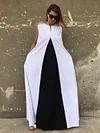 White&Black Split-joint Sleeveless Linen Long Dress