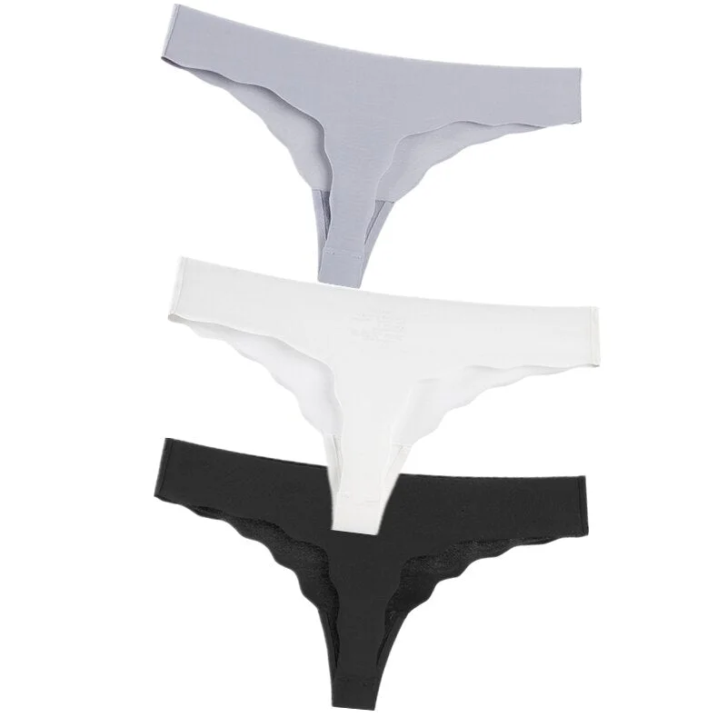 Hot 3Pcs Sexy G String & Thongs Women's Set Panties Solid Female Underwear Mid-Rise Silky Ladies Briefs Comfort Seamless Panties