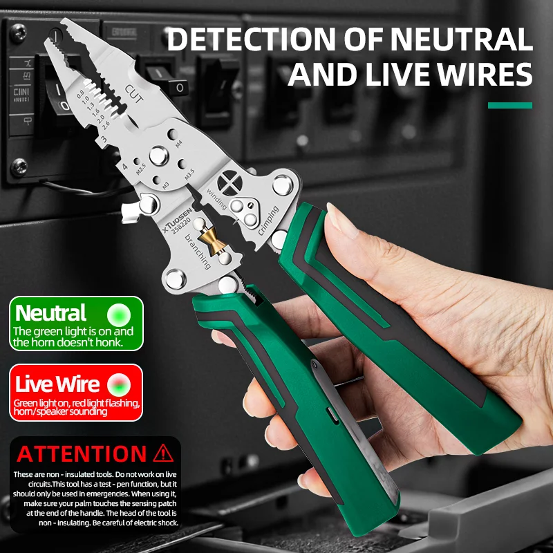 Electric Pencil-Style Wire Strippers, Multi-Purpose Large Opening Pliers, Adjustable Cable Wrap, Steel, PVC, Metric