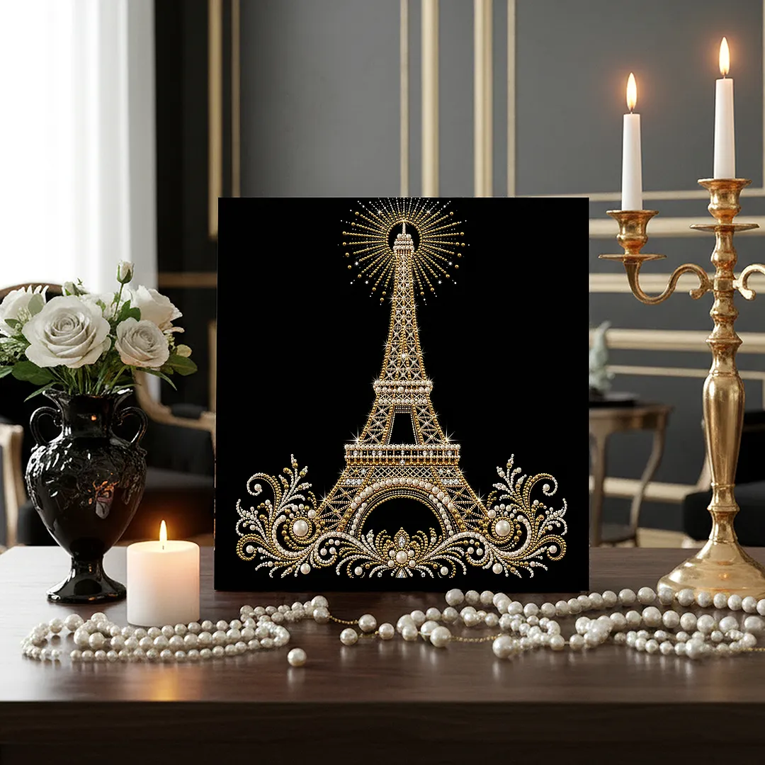 Eiffel Tower DIY Pearl Painting Kit for Adults/Beginners Gift Home Wall Decor Pearl Gem Paintings Picture Arts Craft with Frame 30x30cm