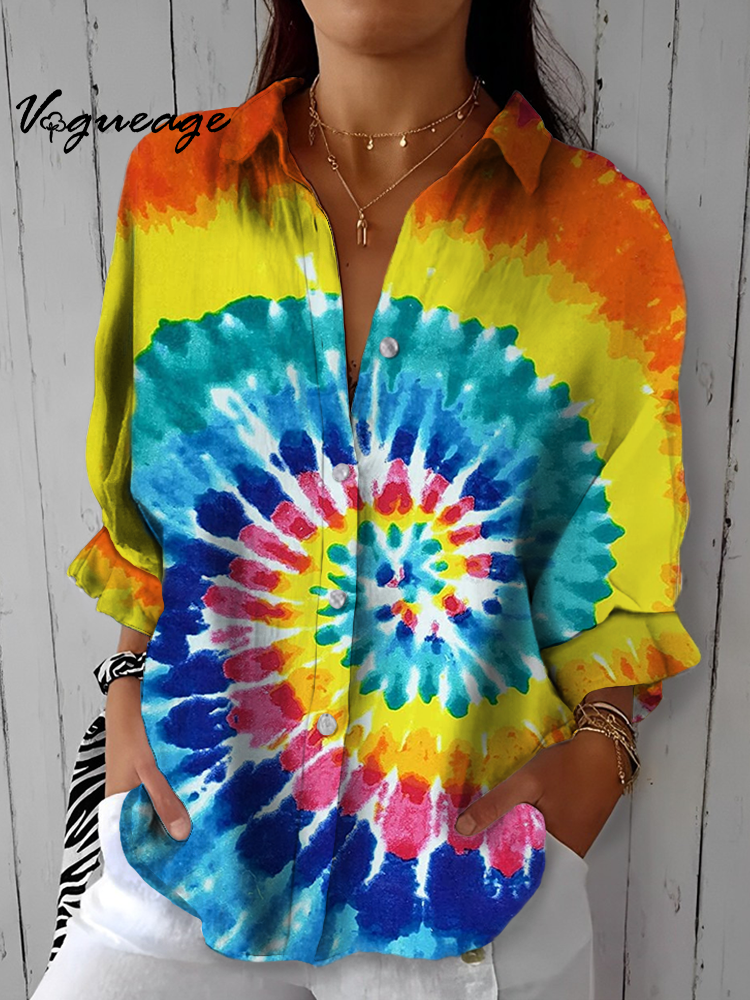 Artistic Abstract Colorful Pattern Prints Cotton And Linen Shirt