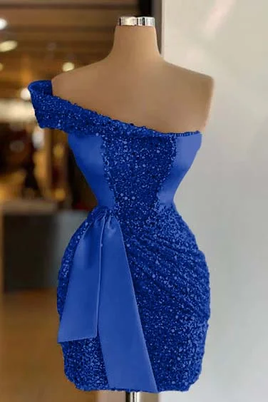 Miabel Gorgeous Satin Sequins Off-The-Shoulder Short Mini Homecoming Dress 