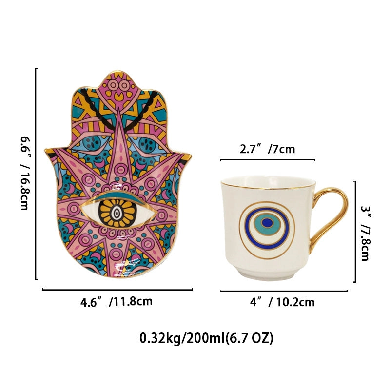 Retro Devil’s Eye White Porcelain Placemat Mug 1 Set