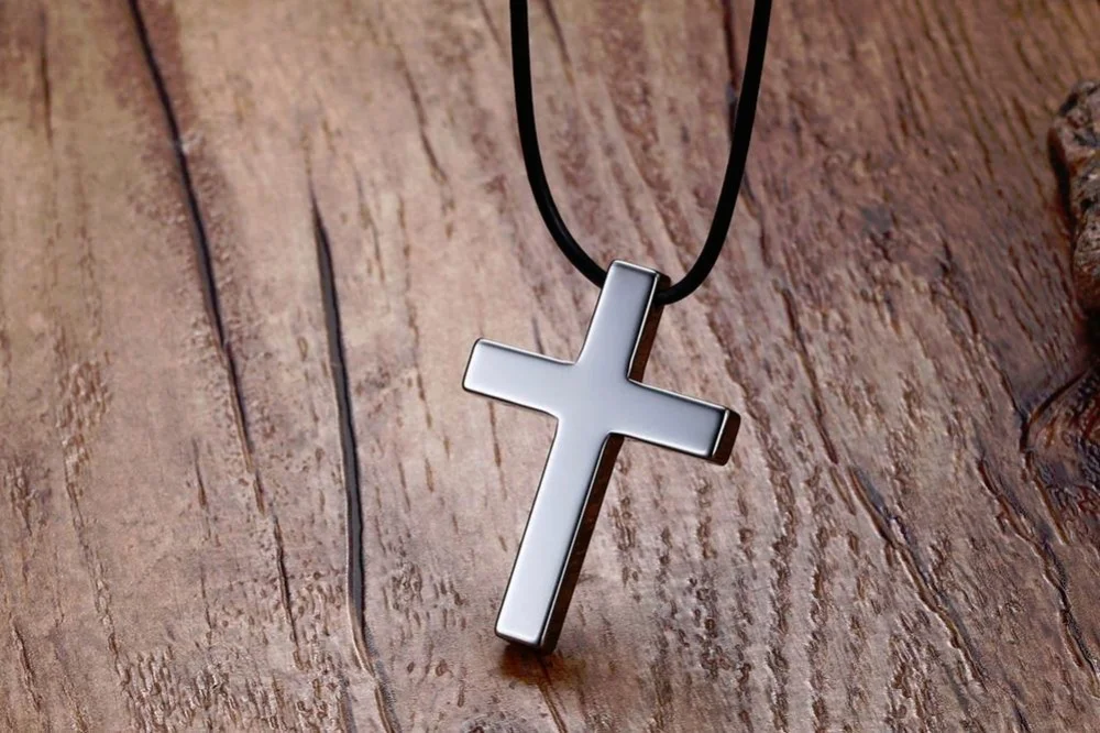 Women's Or Men's Choker Necklaces in Silver-Color Tungsten Carbide Cross Pendant Black Rope Cord Chain Necklaces Men Fashion Jewelry Gifts For Mens And Womens