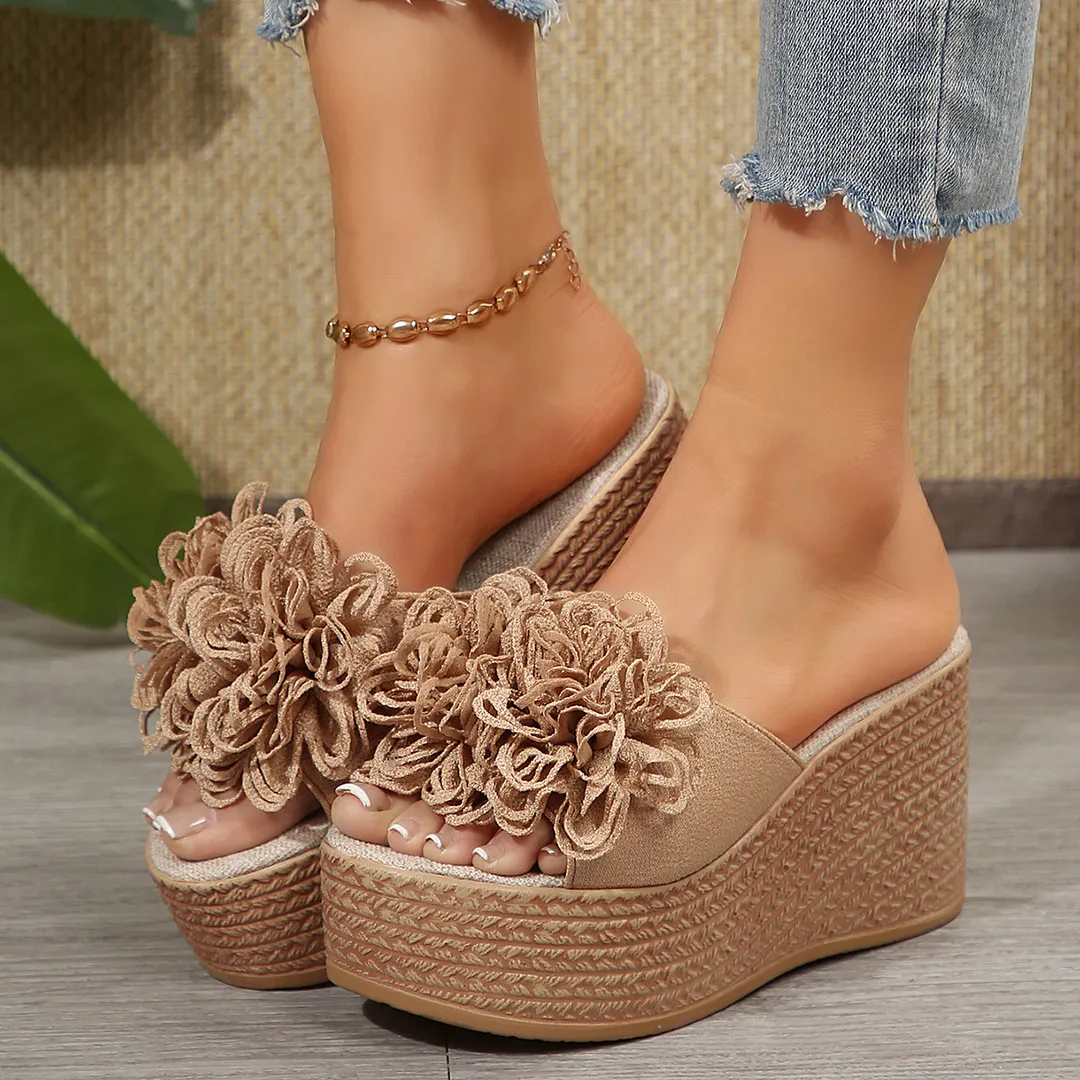 Breakj Breakj New Thick-Soled Slippers Women's Shoes Large-Size One-Size-Type Flower Waterproof Table Thick-Soled Slippers