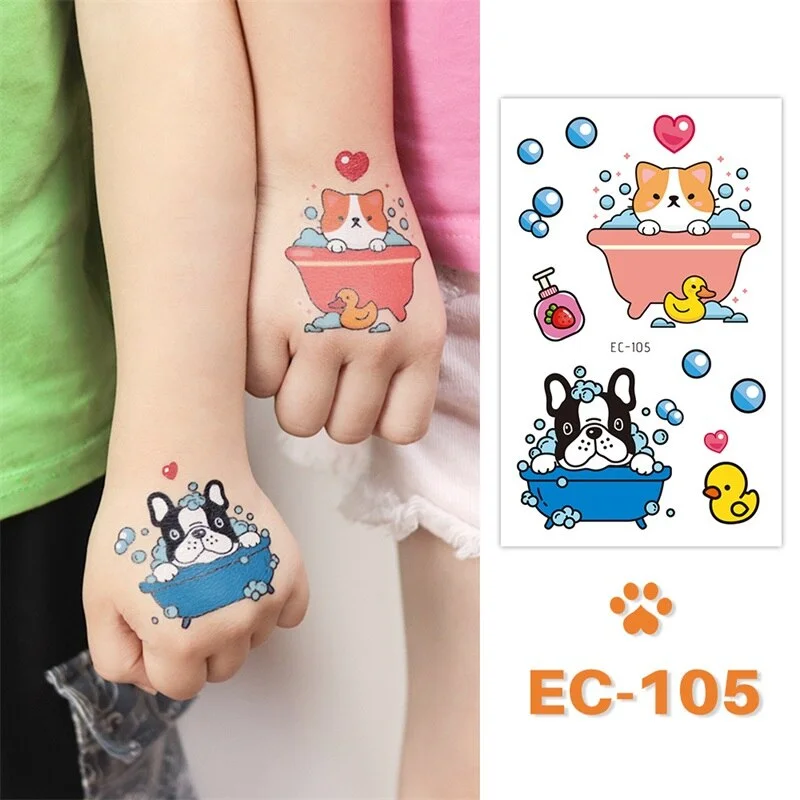 24 kinds Cute Cartoon Tattoo Stickers For Children faux tatouage temporaire Disposable Cat Dog Pets Temporary Waterproof