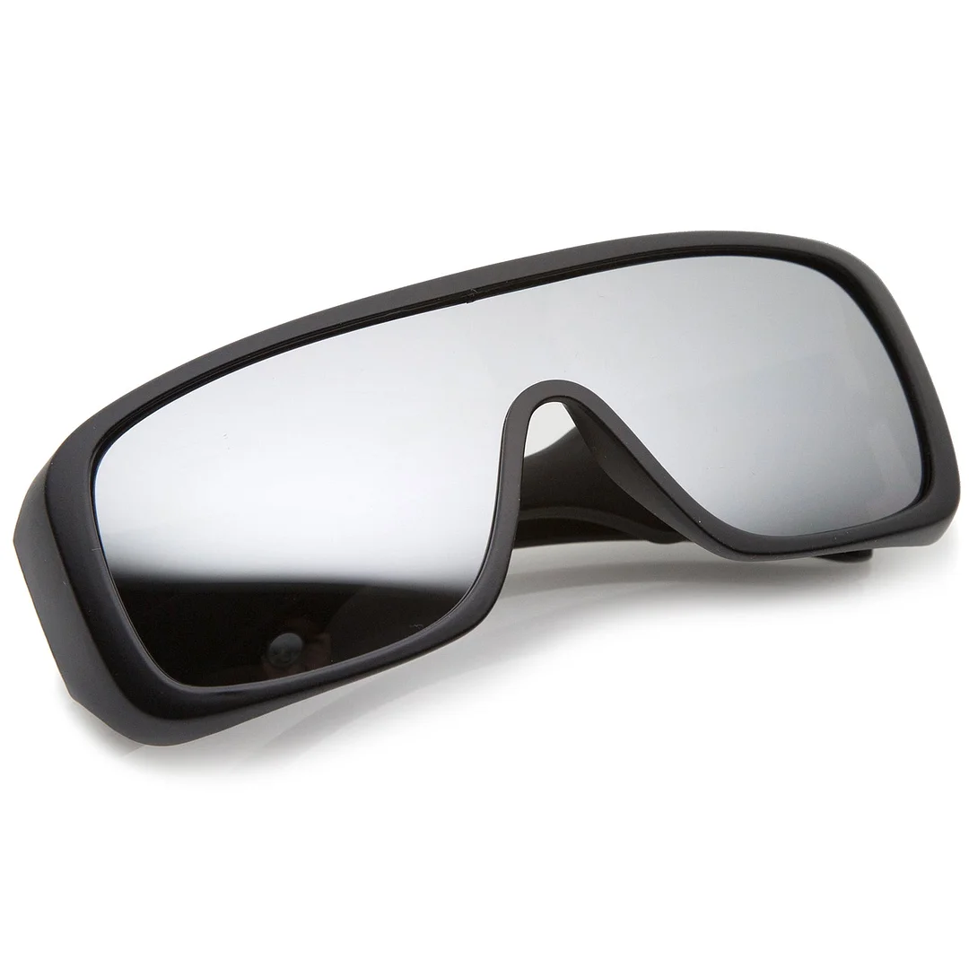 Men's Oversize Goggle Flat Top Mirror Mono Lens Shield glasses 60mm