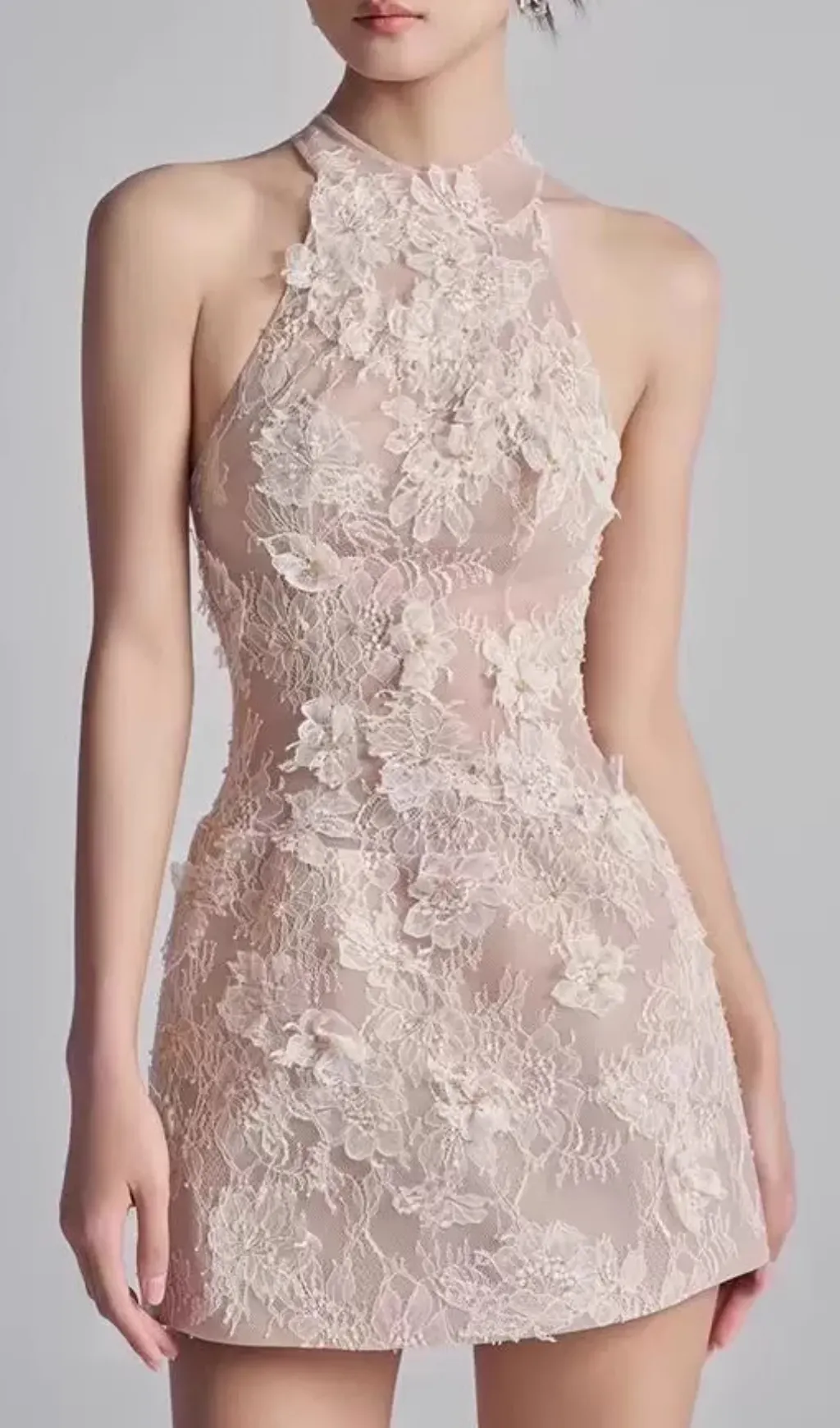 Flowering Girl Women Darin Halter Flower Lace Mini Dress 