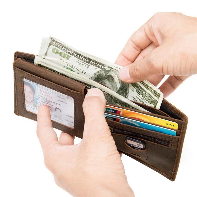 Anti-Scan RFID Design Genuine Leather Currency Pocket Coin Slot Lightweight Mini Wallet