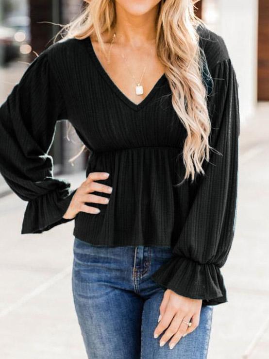 Women Long Sleeve V-neck Top