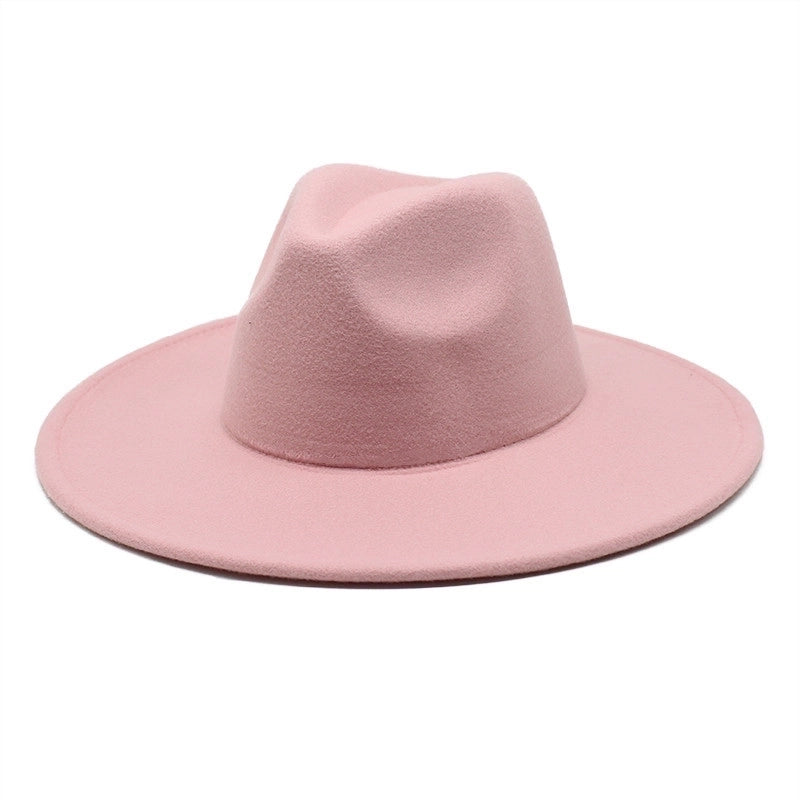 Unisex Elegant Solid Color Big Eaves Flat Eaves Fedora Hat