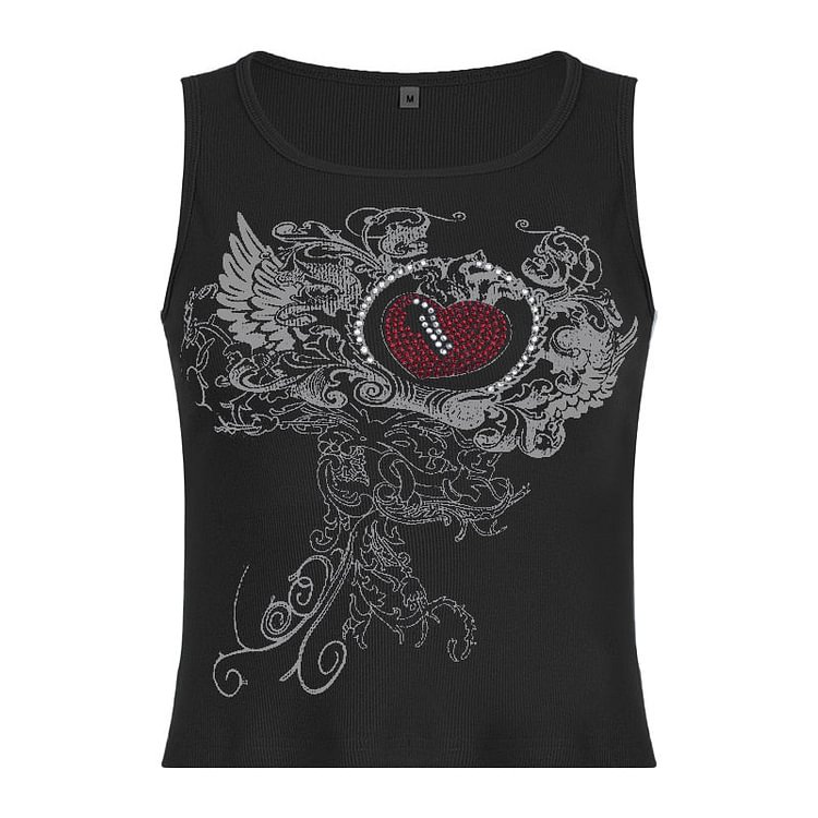 Sweetown Fairycore Tank Top Floral Print Cute Y2K Clothes Ribbed Knit Casual Vest Tops Women Sleeveless O Neck Basic Tee Shirt