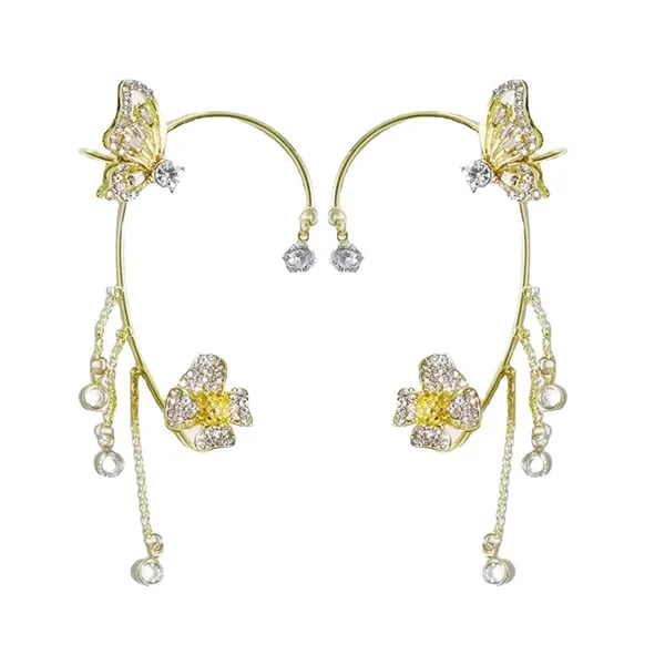 🎁BUTTERFLY FLOWER TASSEL SHINY ZIRCON EARRINGS