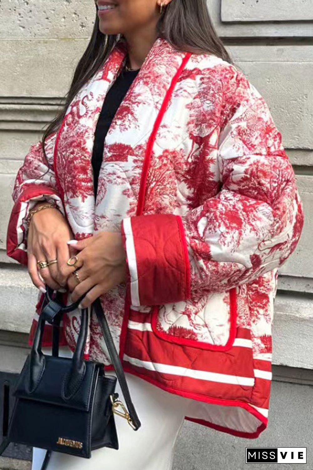 Street Print Pocket Turndown Collar Outerwear