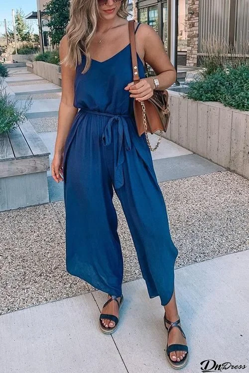 Slit Belted Slip Jumpsuit