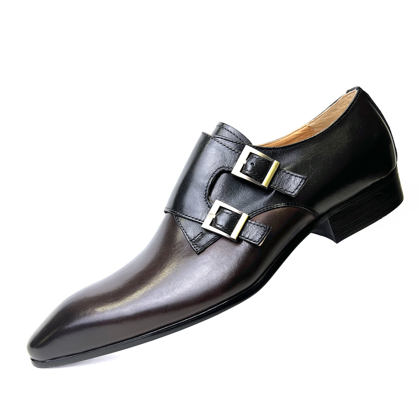 Monk Strap Slip On Leather Dress Brogue Shoes For Men With Buckle